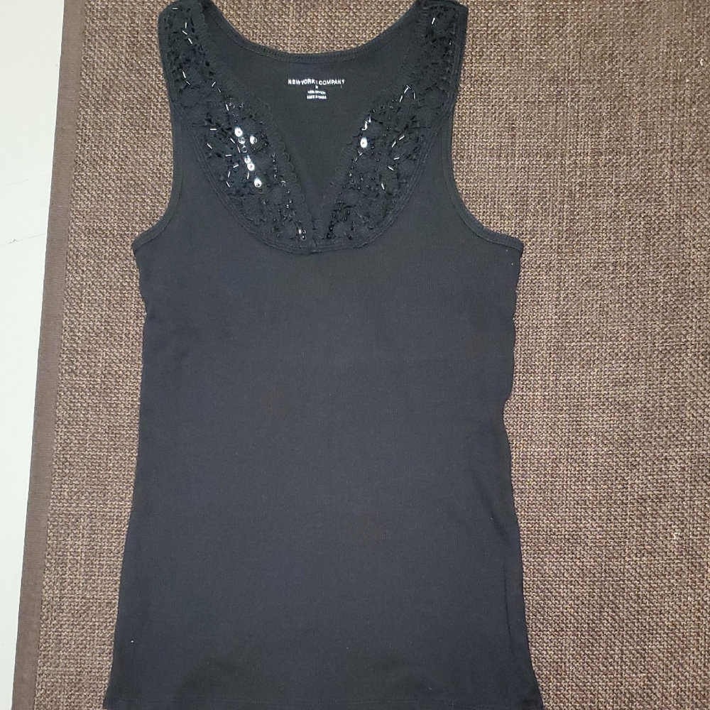 New York & Company Black Beaded Tank Top